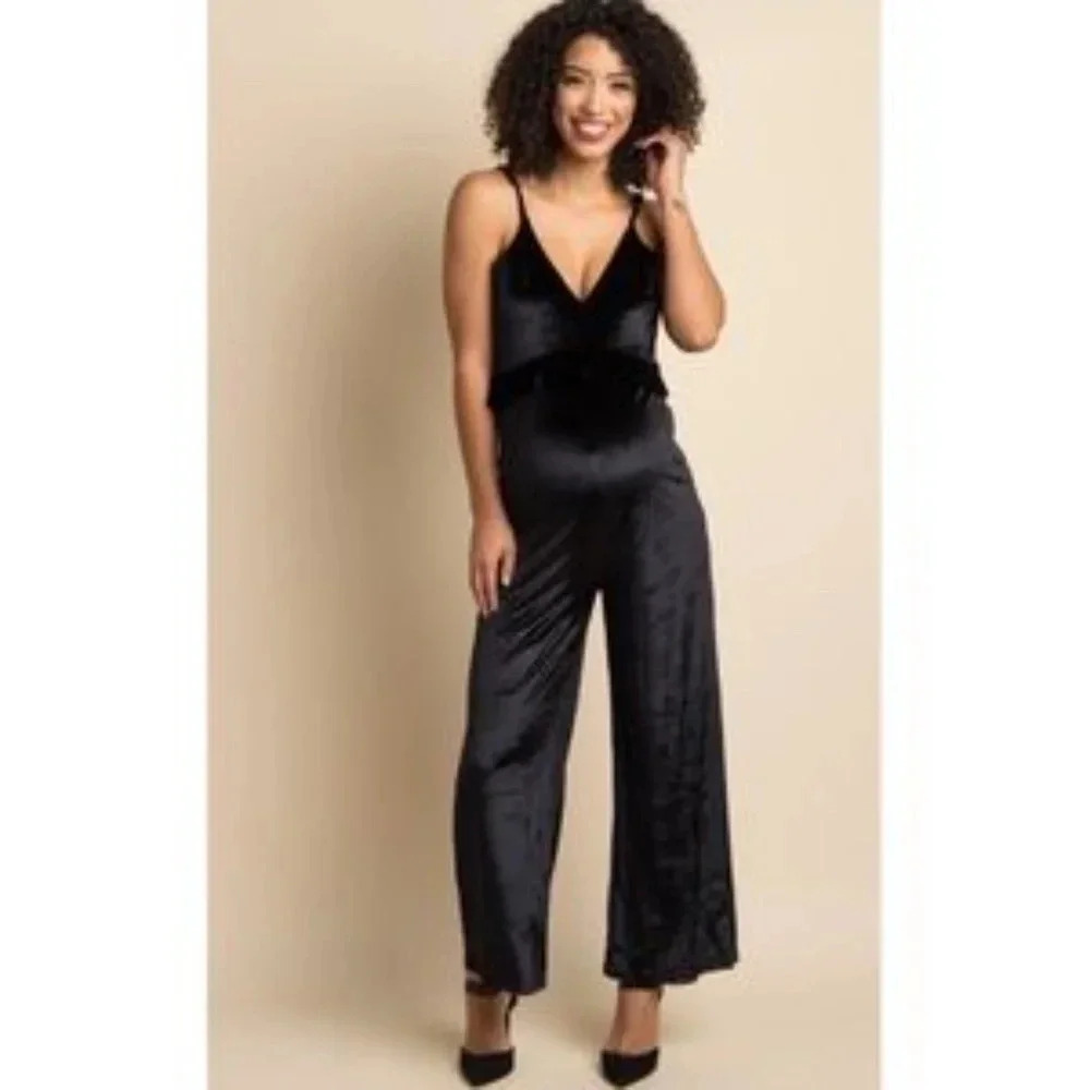 New*Pink Blush Velvet Velour Jumpsuit‎